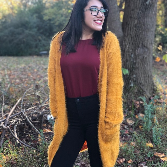 Sweaters - LAST 1💕Fuzzy Mustard Cardigan